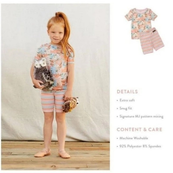 Matilda Jane Size 2 Remi Girls Floral/Striped Mixed Print Jammies pajamas peach - Picture 2 of 4